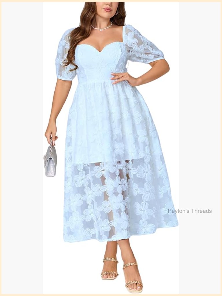 Plus Size Floral Embroidered A-Line Cocktail Dress M-3xl